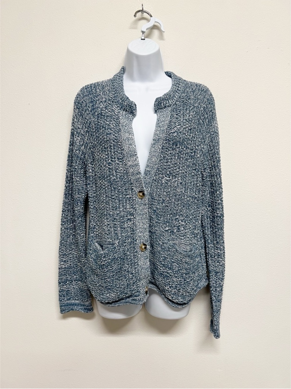 Thread & Supply Womens Denim Blue Marled Cotton Hope Long Knit Sleeve Cardigan